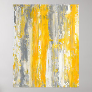 'Straighten It Out' Gray and Yellow Abstract Art Poster