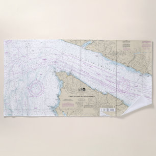 Strait of Juan de Fuca Entrance Nautical Chart Beach Towel