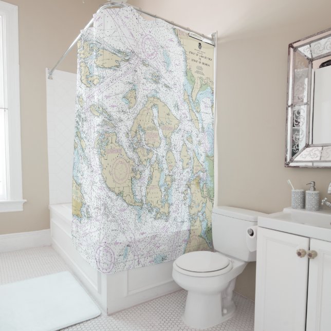 Strait of Juan de Fuca to Strait of Georgia Chart Shower Curtain (In Situ)