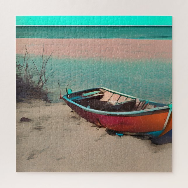 Stranded Boat on a Sandy Beach | AI Generated Art Jigsaw Puzzle (Vertical)