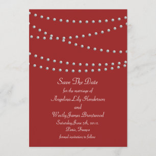 Strands of Pearls on Red Save the Date