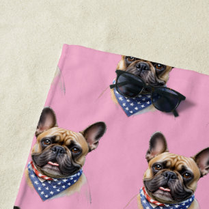 Strandtuch französische Bulldogge mit Halstuch Beach Towel