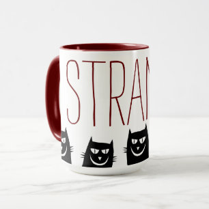 "STRANGE" 5 BLACK CATS, COFFEE MUG