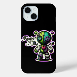 Strange and Unusual Purple Green Heart Voodoo Bear iPhone 15 Case
