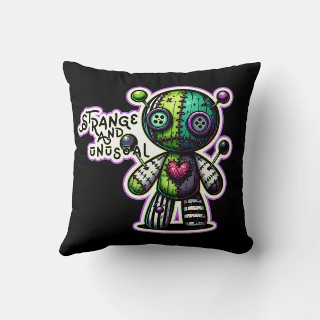 Strange and Unusual Purple Green Heart Voodoo Bear Cushion (Back)