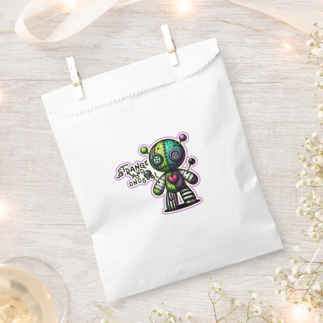 Strange and Unusual Purple Green Heart Voodoo Bear Favour Bag (Clipped)