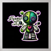 Strange and Unusual Purple Green Heart Voodoo Bear