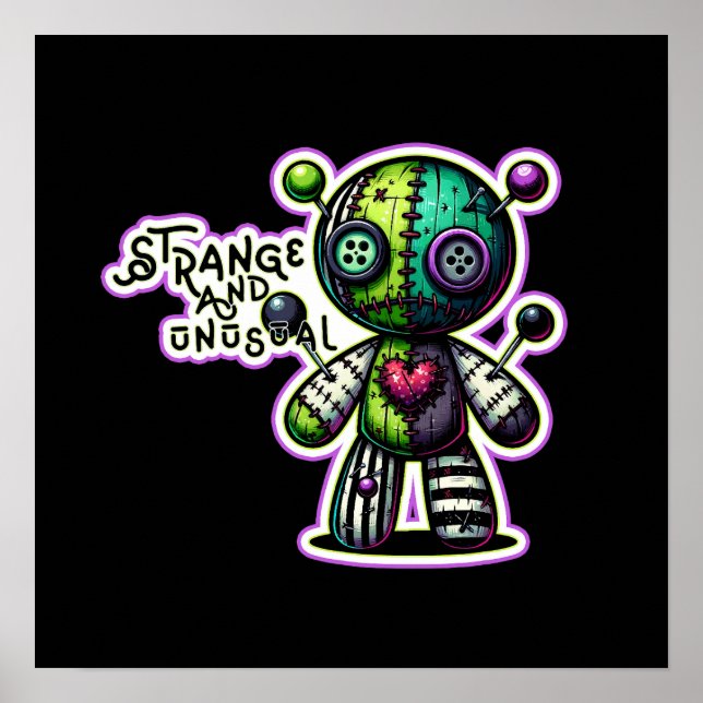 Strange and Unusual Purple Green Heart Voodoo Bear Poster (Front)
