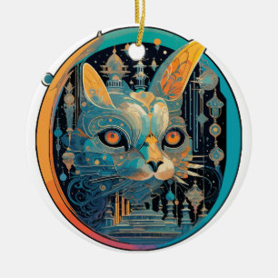 Strange Cat Staring at Your Headlights Ceramic Ornament