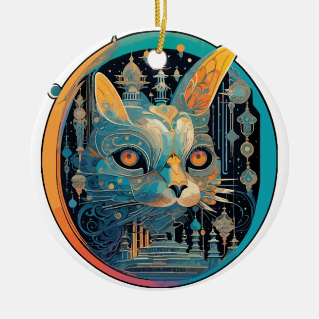 Strange Cat Staring at Your Headlights Ceramic Ornament (Front)