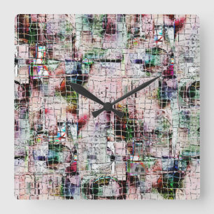 Strange coloured drawing under rustic aged jute square wall clock