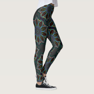 Strange dark circular ellipse with abstract leaves leggings