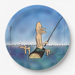 Strange Day Fishing Cartoon Paper Plate