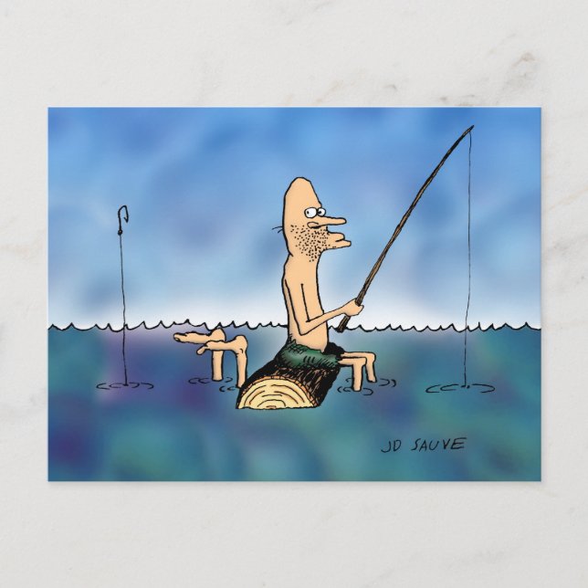 Strange Day Fishing Cartoon Postcard (Front)