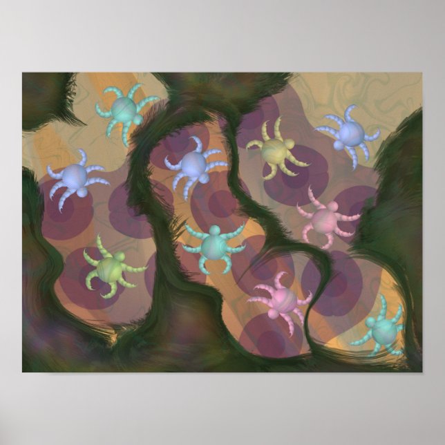 Strange round bugs crawling on coffee beans. poster (Front)