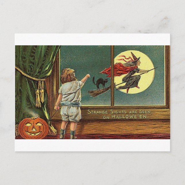 Strange Sights Are Seen on Halloween, Child, Cat,  Postcard (Front)