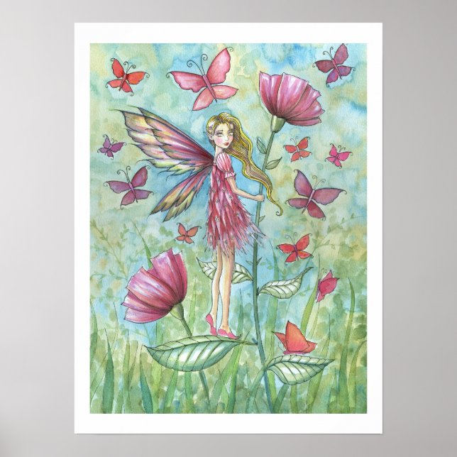 Strange Summer Poppies Flower Fairy and Butterfly Poster (Front)