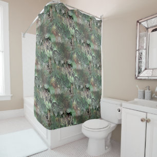 Strange texture in grey green with abstract skull shower curtain