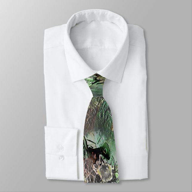 Strange texture in grey green with abstract skull  tie (Tied)