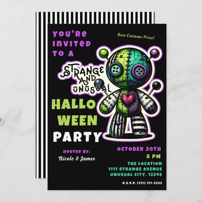 Strange & Unusual Voodoo Bear Halloween Party  Invitation (Front/Back)