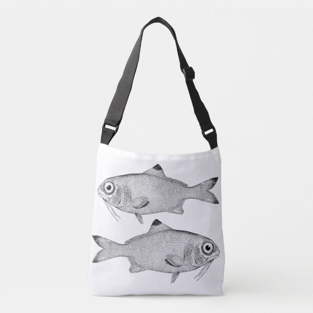 Strange vintage fish drawing crossbody bag (Front)