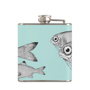 Strange vintage fish drawing hip flask