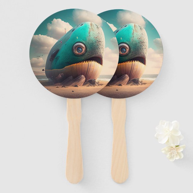 Strange Whale Hand Fan (Front and Back)