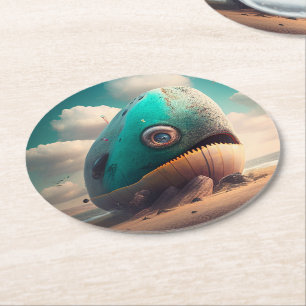 Strange Whale Round Paper Coaster