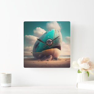 Strange Whale Square Wall Clock
