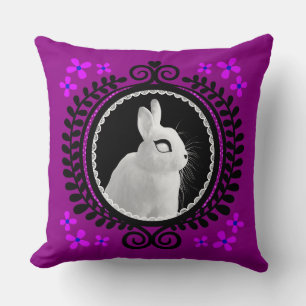Strange White Bunny: Magenta, Black & Blue Cushion