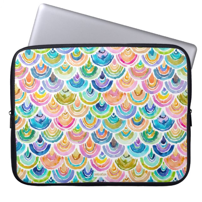 STRANGEBOW Rainbow Watercolor Fish Scale Laptop Sleeve (Front)