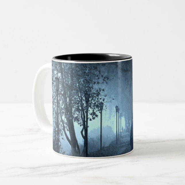 Stranger in the Park in Night Fog Two-Tone Coffee Mug (Front Left)