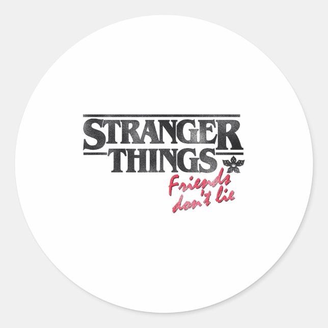 Stranger Things Friends Don't Lie Distressed Text  Classic Round Sticker (Front)