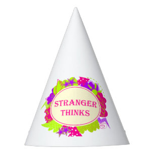Stranger thinks quote in 80s tv show style party hat