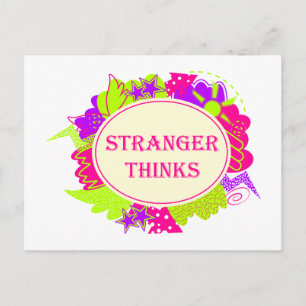 Stranger thinks quote in 80s tv show style postcard