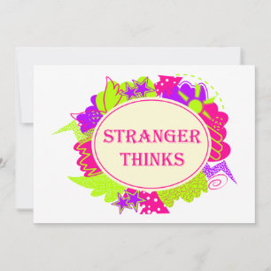 Stranger thinks quote in 80s tv show style save the date