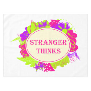 Stranger thinks quote in 80s tv show style tablecloth