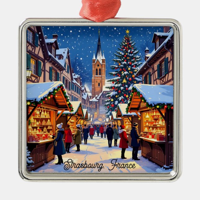 Strasbourg, France Christmas Market Holiday Metal Ornament (Front)