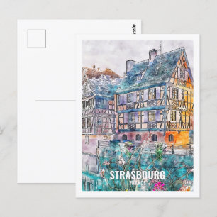 Strasbourg France Famous Travel Place Watercolor Postcard