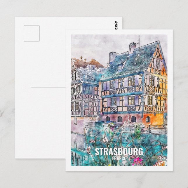 Strasbourg France Famous Travel Place Watercolor Postcard (Front/Back)