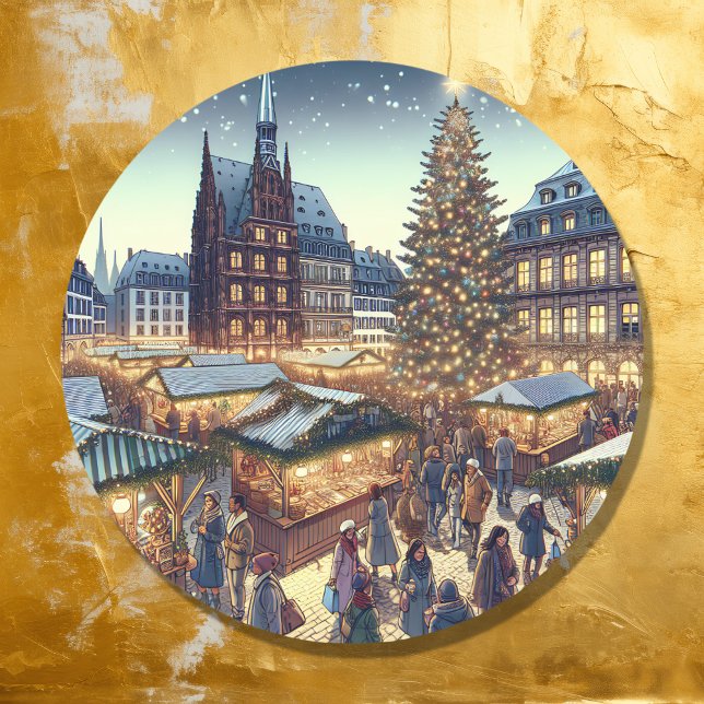 Strasbourg, France Merry Christmas Joyeux Noël Classic Round Sticker (Creator Uploaded)