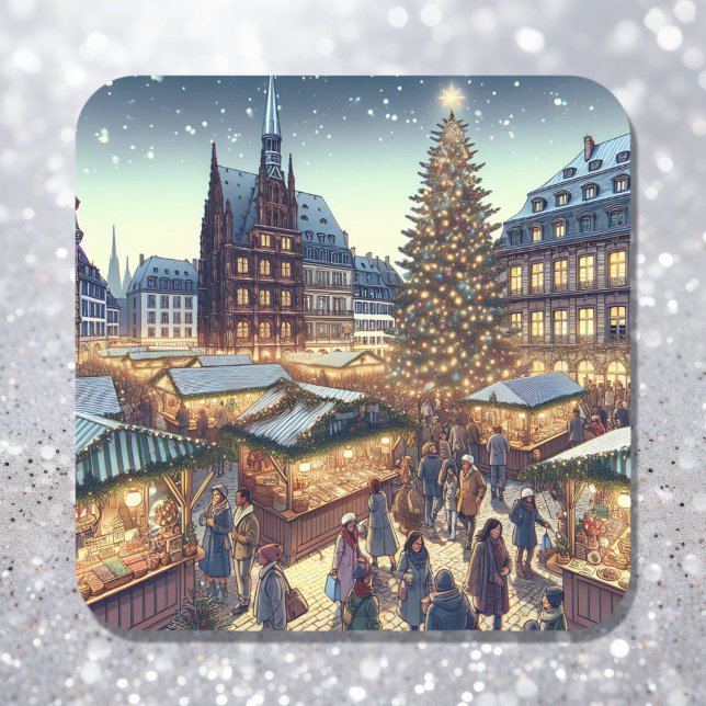 Strasbourg, France Merry Christmas Joyeux Noël Square Sticker (Creator Uploaded)