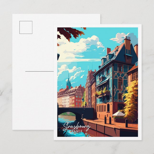 Strasbourg France Travel Vintage Illustration Postcard (Front/Back)