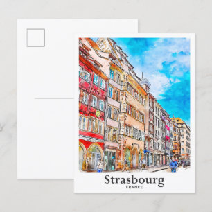 Strasbourg France Travel Watercolor Hand Drawn Postcard