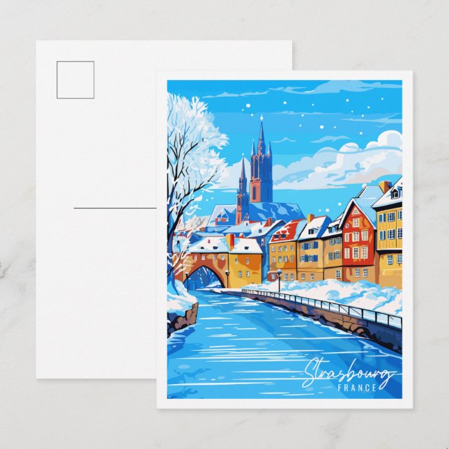 Strasbourg France vintage travel illustration Postcard (Front/Back)