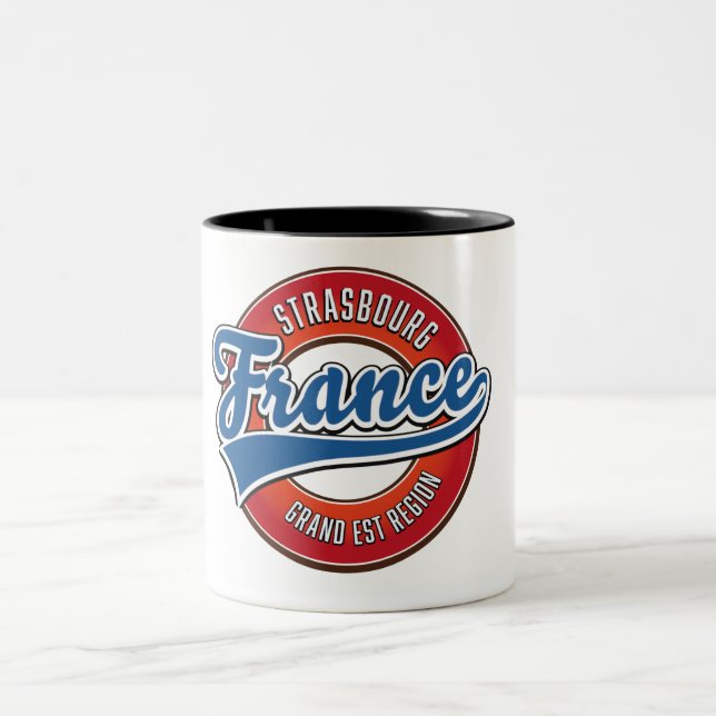 Strasbourg Grand Est region France Retro logo  Two-Tone Coffee Mug (Center)