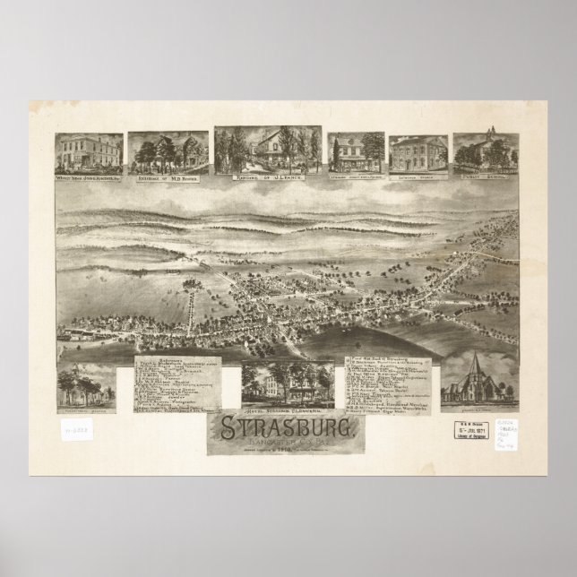 Strasburg Pennsylvania 1903 Antique Panoramic Map Poster (Front)