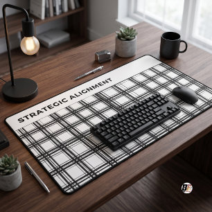 Strategic Alignment Modern Grid Black White Desk Mat