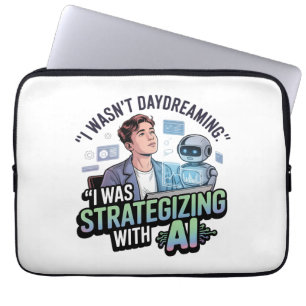 Strategising with AI – Funny Daydreaming Slogan Laptop Sleeve