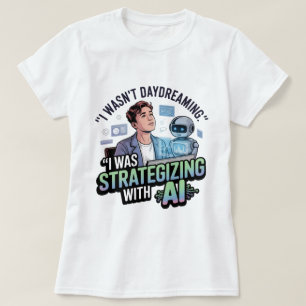 Strategising with AI – Funny Daydreaming Slogan T-Shirt